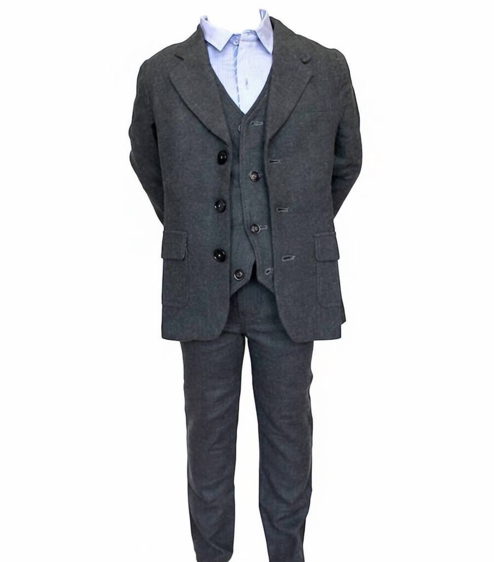 NEW FORE AXEL & HUDSON kids charcoal brush 3-piece suit in grey